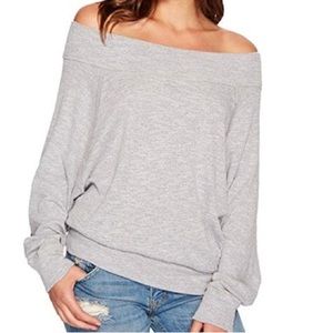 Free people off shoulder sweater in light Heather grey
